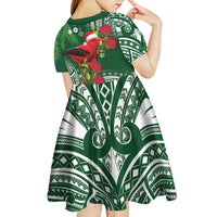 Christmas Hawaii with I'iwi Bird Kid Short Sleeve Dress Aloha Mele Kalikimaka - Green Art