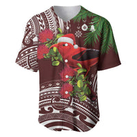 Christmas Hawaii with I'iwi Bird Baseball Jersey Aloha Mele Kalikimaka - Oxblood Art LT9 Oxblood - Polynesian Pride