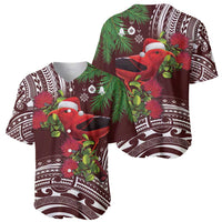 Christmas Hawaii with I'iwi Bird Baseball Jersey Aloha Mele Kalikimaka - Oxblood Art LT9 - Polynesian Pride