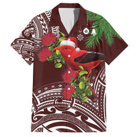 Christmas Hawaii with I'iwi Bird Family Matching Off Shoulder Short Dress and Hawaiian Shirt Aloha Mele Kalikimaka - Oxblood Art LT9 Dad's Shirt - Short Sleeve Oxblood - Polynesian Pride