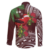 Christmas Hawaii with I'iwi Bird Family Matching Puletasi and Hawaiian Shirt Aloha Mele Kalikimaka - Oxblood Art LT9 - Polynesian Pride