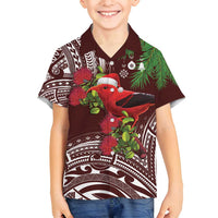 Christmas Hawaii with I'iwi Bird Family Matching Puletasi and Hawaiian Shirt Aloha Mele Kalikimaka - Oxblood Art LT9 Son's Shirt Oxblood - Polynesian Pride