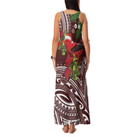 Christmas Hawaii with I'iwi Bird Family Matching Tank Maxi Dress and Hawaiian Shirt Aloha Mele Kalikimaka - Oxblood Art LT9 - Polynesian Pride