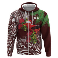 Christmas Hawaii with I'iwi Bird Hoodie Aloha Mele Kalikimaka - Oxblood Art LT9 Zip Hoodie Oxblood - Polynesian Pride