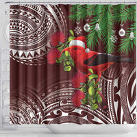 Christmas Hawaii with I'iwi Bird Shower Curtain Aloha Mele Kalikimaka - Oxblood Art