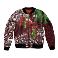 Christmas Hawaii with I'iwi Bird Sleeve Zip Bomber Jacket Aloha Mele Kalikimaka - Oxblood Art