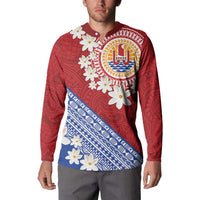 French Polynesia Button Sweatshirt Tahitian Tiare Flowers Tribal