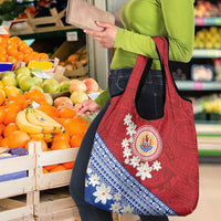 French Polynesia Grocery Bag Tahitian Tiare Flowers Tribal