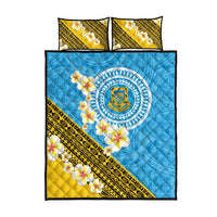Tuvalu Plumeria Flowers Quilt Bed Set Polynesian Tribal Pattern