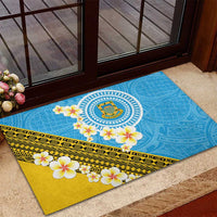 Tuvalu Plumeria Flowers Rubber Doormat Polynesian Tribal Pattern