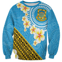 Tuvalu Plumeria Flowers Sweatshirt Polynesian Tribal Pattern