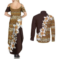 Vintage Hibiscus Turtle Pattern Couples Matching Summer Maxi Dress and Long Sleeve Button Shirt with Plumeria Half Style