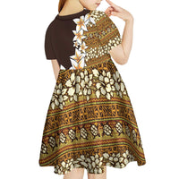 Vintage Hibiscus Turtle Pattern Kid Short Sleeve Dress with Plumeria Half Style