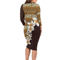 Vintage Hibiscus Turtle Pattern Long Sleeve Bodycon Dress with Plumeria Half Style LT9 - Polynesian Pride