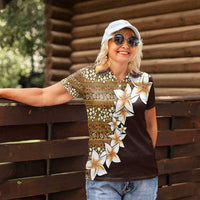 Vintage Hibiscus Turtle Pattern Women Polo Shirt with Plumeria Half Style