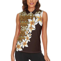 Vintage Hibiscus Turtle Pattern Women Sleeveless Polo Shirt with Plumeria Half Style