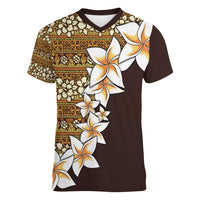 Vintage Hibiscus Turtle Pattern Women V-Neck T-Shirt with Plumeria Half Style