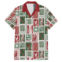 Mele Kalikimaka Hawaiian Quilt and Lei Patchwork Family Matching Long Sleeve Bodycon Dress and Hawaiian Shirt LT9 Dad's Shirt - Short Sleeve Red - Polynesian Pride