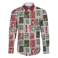 Mele Kalikimaka Hawaiian Quilt and Lei Patchwork Family Matching Long Sleeve Bodycon Dress and Hawaiian Shirt LT9 Dad's Shirt - Long Sleeve Red - Polynesian Pride