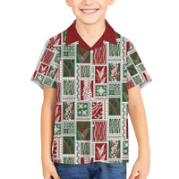 Mele Kalikimaka Hawaiian Quilt and Lei Patchwork Family Matching Long Sleeve Bodycon Dress and Hawaiian Shirt LT9 Son's Shirt Red - Polynesian Pride