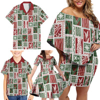 Mele Kalikimaka Hawaiian Quilt and Lei Patchwork Family Matching Off Shoulder Short Dress and Hawaiian Shirt LT9 - Polynesian Pride