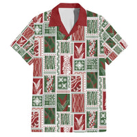 Mele Kalikimaka Hawaiian Quilt and Lei Patchwork Family Matching Off Shoulder Short Dress and Hawaiian Shirt LT9 Dad's Shirt - Short Sleeve Red - Polynesian Pride