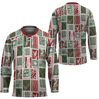 Mele Kalikimaka Hawaiian Quilt and Lei Patchwork Hockey Jersey - Polynesian Pride