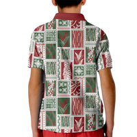 Mele Kalikimaka Hawaiian Quilt and Lei Patchwork Kid Polo Shirt - Polynesian Pride