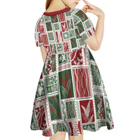 Mele Kalikimaka Hawaiian Quilt and Lei Patchwork Kid Short Sleeve Dress - Polynesian Pride