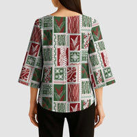Mele Kalikimaka Hawaiian Quilt and Lei Patchwork Kimono Sleeve Blouse - Polynesian Pride