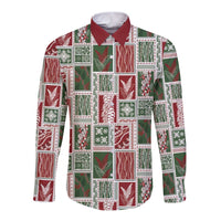 Mele Kalikimaka Hawaiian Quilt and Lei Patchwork Long Sleeve Button Shirt - Polynesian Pride