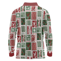 Mele Kalikimaka Hawaiian Quilt and Lei Patchwork Long Sleeve Polo Shirt - Polynesian Pride