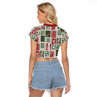Mele Kalikimaka Hawaiian Quilt and Lei Patchwork Raglan Cropped T Shirt - Polynesian Pride