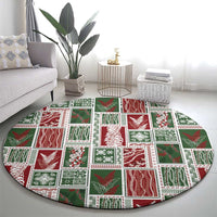 Mele Kalikimaka Hawaiian Quilt and Lei Patchwork Round Carpet - Polynesian Pride