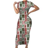 Mele Kalikimaka Hawaiian Quilt and Lei Patchwork Short Sleeve Bodycon Dress - Polynesian Pride