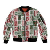 Mele Kalikimaka Hawaiian Quilt and Lei Patchwork Sleeve Zip Bomber Jacket - Polynesian Pride