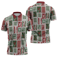 Mele Kalikimaka Hawaiian Quilt and Lei Patchwork Zipper Polo Shirt LT9 - Polynesian Pride