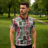 Mele Kalikimaka Hawaiian Quilt and Lei Patchwork Zipper Polo Shirt LT9 - Polynesian Pride