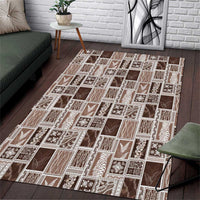 Vintage Aloha Block Quilt Area Rug Beige Inspired Lei Motifs - Polynesian Pride