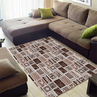 Vintage Aloha Block Quilt Area Rug Beige Inspired Lei Motifs - Polynesian Pride