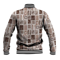 Vintage Aloha Block Quilt Baseball Jacket Beige Inspired Lei Motifs - Polynesian Pride
