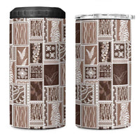 Vintage Aloha Block Quilt 4 in 1 Can Cooler Tumbler Beige Inspired Lei Motifs - Polynesian Pride