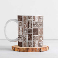 Vintage Aloha Block Quilt Ceramic Mug Beige Inspired Lei Motifs - Polynesian Pride