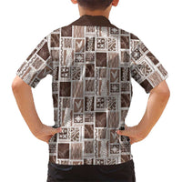 Vintage Aloha Block Quilt Family Matching Off The Shoulder Long Sleeve Dress and Hawaiian Shirt Beige Inspired Lei Motifs LT9 - Polynesian Pride