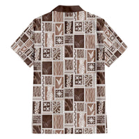 Vintage Aloha Block Quilt Family Matching Off The Shoulder Long Sleeve Dress and Hawaiian Shirt Beige Inspired Lei Motifs - Polynesian Pride