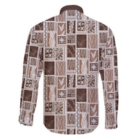 Vintage Aloha Block Quilt Family Matching Off Shoulder Maxi Dress and Hawaiian Shirt Beige Inspired Lei Motifs - Polynesian Pride