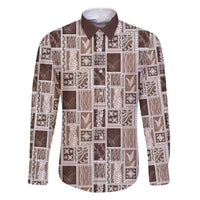 Vintage Aloha Block Quilt Family Matching Off Shoulder Short Dress and Hawaiian Shirt Beige Inspired Lei Motifs LT9 Dad's Shirt - Long Sleeve Beige - Polynesian Pride