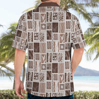 Vintage Aloha Block Quilt Hawaiian Shirt Beige Inspired Lei Motifs LT9 - Polynesian Pride