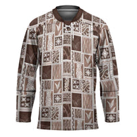 Vintage Aloha Block Quilt Hockey Jersey Beige Inspired Lei Motifs LT9 Unisex Beige - Polynesian Pride