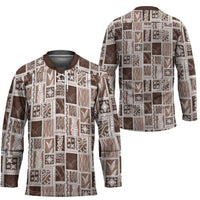 Vintage Aloha Block Quilt Hockey Jersey Beige Inspired Lei Motifs LT9 - Polynesian Pride